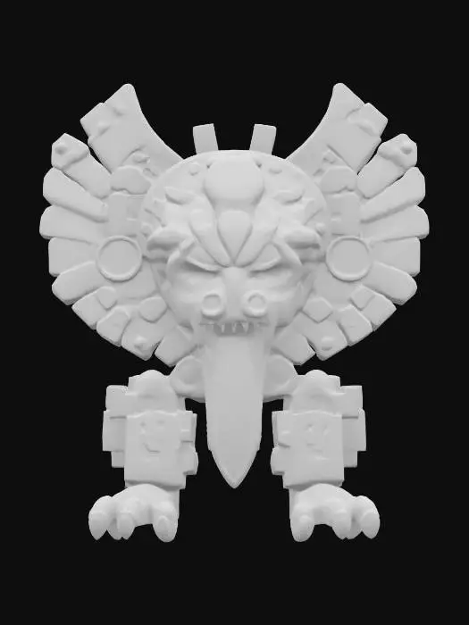 3D model for fantasy aztec stone elemental, massive body made of shaped stone, marks on the body in aztec colors, detailed menacing face with glowing eyes, extremely detailed, high resolution texture, epic image, #AroundTheWorld#