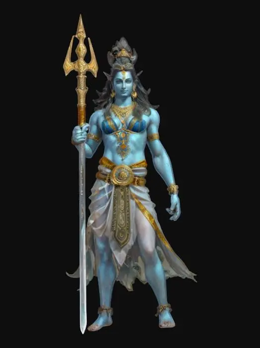 3D model for fantasy mythical warrior Shiva, elegant graceful body, dressed in an elegant tunic, sword in hand, the figure radiates calm and peace, detailed beautiful face, groomed hair, extremely detailed, high resolution texture, epic stance, #AroundTheWorld#