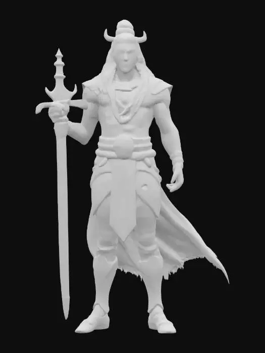 3D model for fantasy mythical warrior Shiva, elegant graceful body, dressed in an elegant tunic, sword in hand, the figure radiates calm and peace, detailed beautiful face, groomed hair, extremely detailed, high resolution texture, epic stance, #AroundTheWorld#