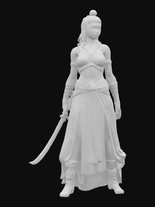 3D model for fantasy mythical female warrior Shiva, elegant graceful body, dressed in an elegant tunic, sword in hand, the figure radiates calm and peace, detailed beautiful face, groomed hair, extremely detailed, high resolution texture, epic stance, #AroundTheWorld#