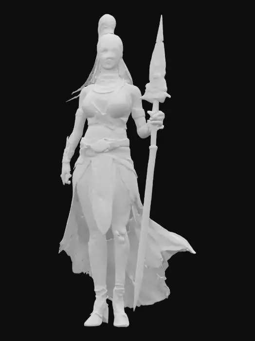 3D model for fantasy mythical female warrior Shiva, elegant graceful body, dressed in an elegant tunic, sword in hand, the figure radiates calm and peace, detailed beautiful face, groomed hair, extremely detailed, high resolution texture, epic stance, #AroundTheWorld#