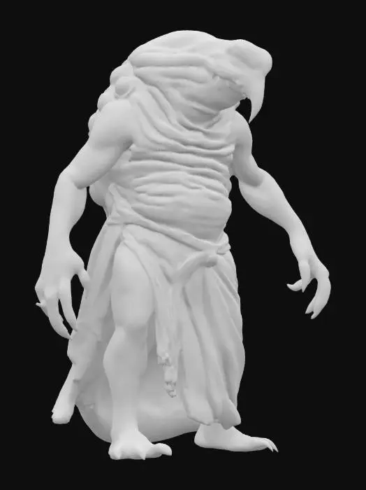 3D model for fantasy big humanoid slug, massive stocky body, slimy body surface, carapace armor on the back, dressed in a torn robe, detailed slug face with multiple eyes, extremely detailed, high resolution texture, epic stance