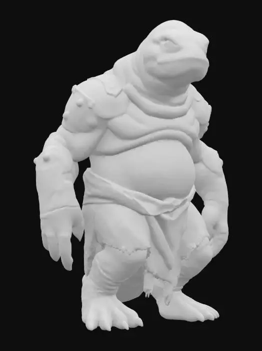 3D model for fantasy big humanoid slug, massive stocky body, slimy body surface, carapace armor on the back, dressed in a torn robe, detailed slug face with multiple eyes, extremely detailed, high resolution texture, epic stance