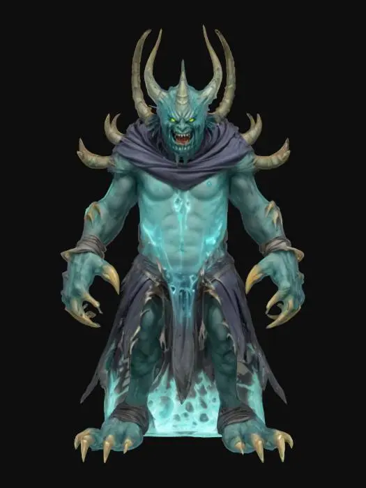 3D model for fantasy liquid creature guardian, shapeless body made of liquid gel, torn robe, sharp spikes all over the body, massive limbs ending in claws, terrifying face, extremely detailed, high resolution texture, epic stance