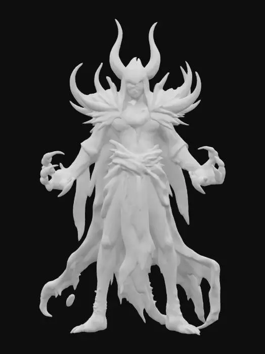 3D model for fantasy liquid creature guardian, shapeless body made of liquid gel, torn robe, sharp spikes all over the body, massive limbs ending in claws, terrifying face, extremely detailed, high resolution texture, epic stance