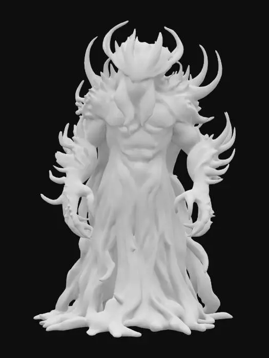 3D model for fantasy liquid creature guardian, shapeless body made of liquid gel, torn robe, sharp spikes all over the body, massive limbs ending in claws, terrifying face, extremely detailed, high resolution texture, epic stance