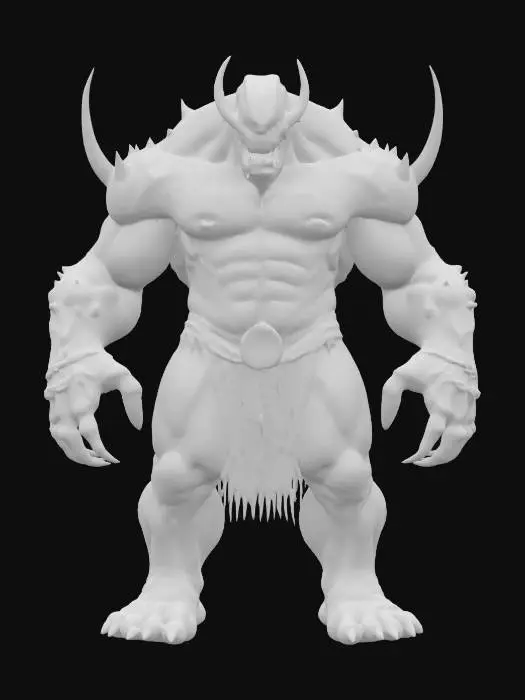 3D model for fantasy mysterious monstrous giant, stocky muscular body, armor made of bones on the body, detailed menacing face, extremely detailed high resolution texture, epic stance