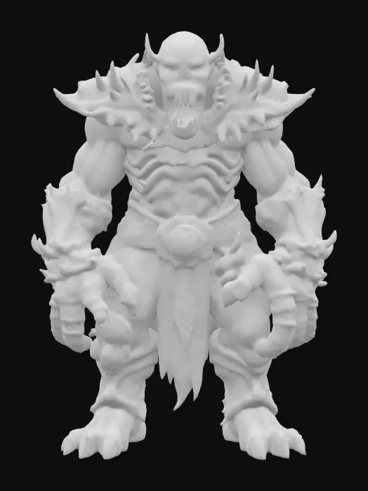 3D model for fantasy mysterious monstrous giant, stocky muscular body, armor made of bones on the body, detailed menacing face, extremely detailed high resolution texture, epic stance