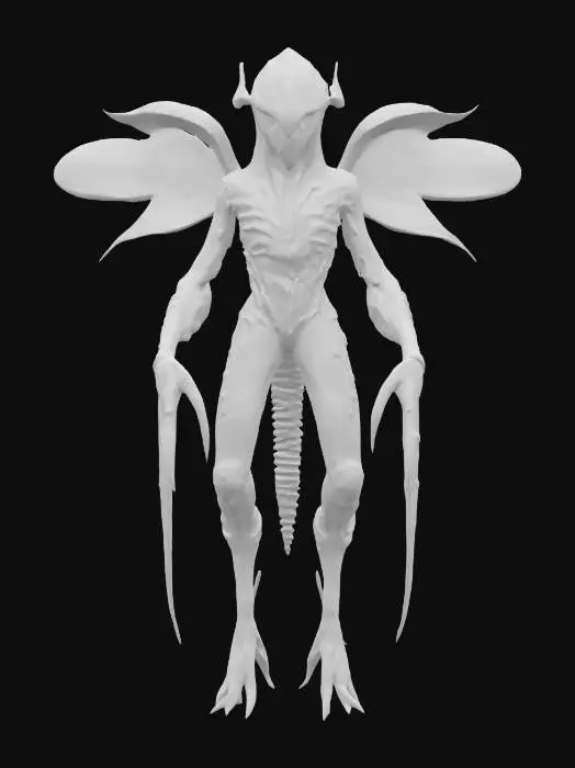 3D model for sci-fi fantasy bioluminescent morph guardian from another world, extremely detailed