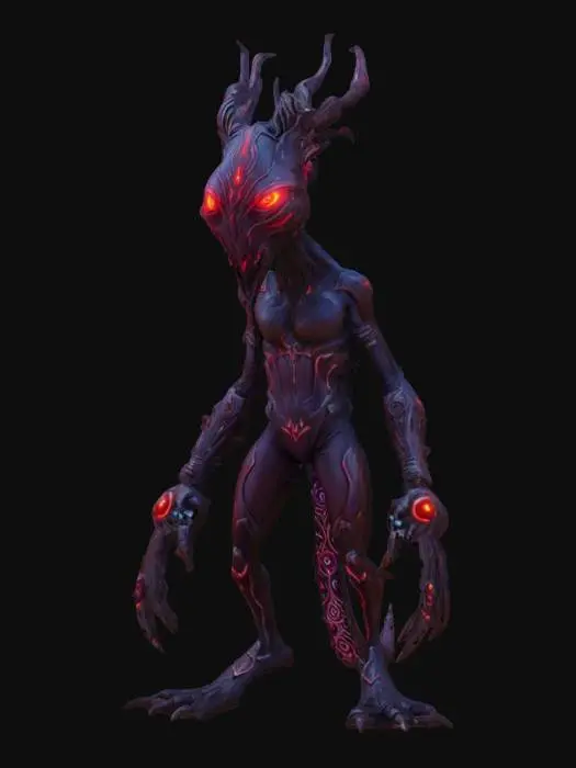 3D model for sci-fi fantasy bioluminescent morph guardian from another world, extremely detailed