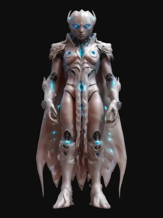 3D model for sci-fi fantasy bioluminescent morph guardian from another world, extremely detailed