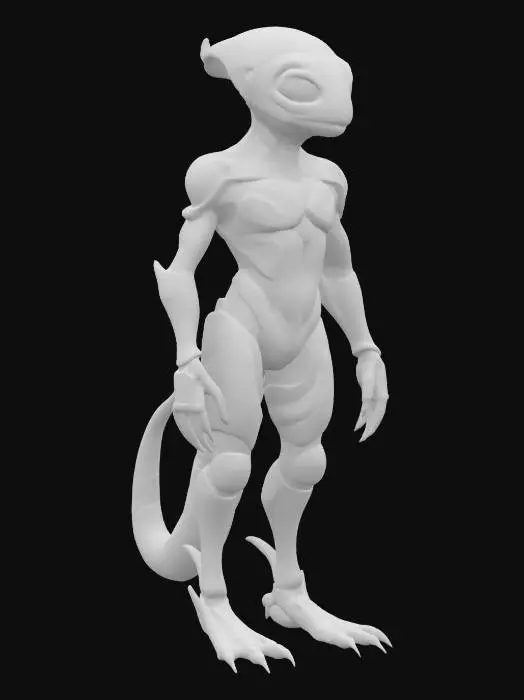 3D model for sci-fi intelligent humanoid worm creature from another planet, slim body, dressed in a decorated spacesuit, detailed face, extremely detailed, high sharp resolution texture, epic stance