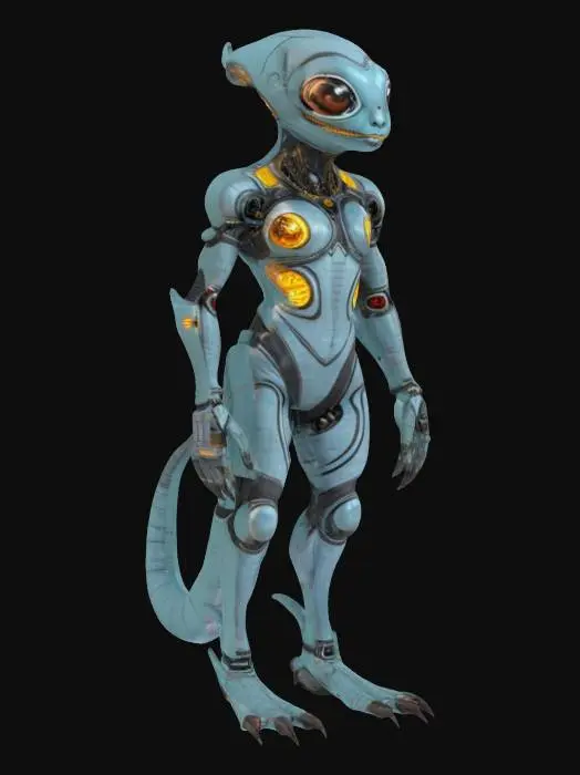 3D model for sci-fi intelligent humanoid worm creature from another planet, slim body, dressed in a decorated spacesuit, detailed face, extremely detailed, high sharp resolution texture, epic stance
