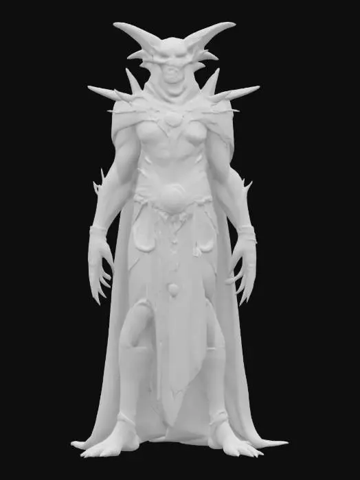 3D model for fantasy humanoid morph creature wizard with bat wings, elegant massive figure, hands transformed into bat wings with long claws, elegant dark clothing with distinctive symbols, detailed scary face, extremely detailed, high sharp texture, epic stance