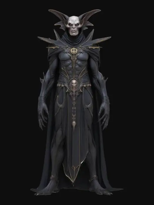 3D model for fantasy humanoid morph creature wizard with bat wings, elegant massive figure, hands transformed into bat wings with long claws, elegant dark clothing with distinctive symbols, detailed scary face, extremely detailed, high sharp texture, epic stance