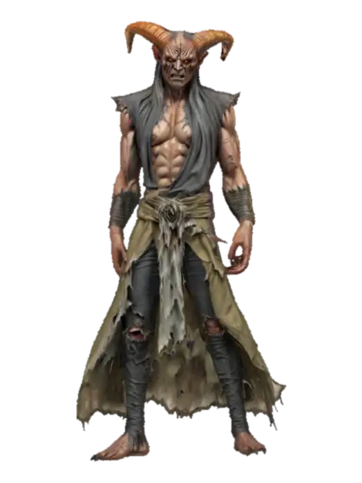 fantasy druid morphing into a demonic creature, the druid's dilapidated body… - Terrifying 3D model, vytvořený pomocí AI