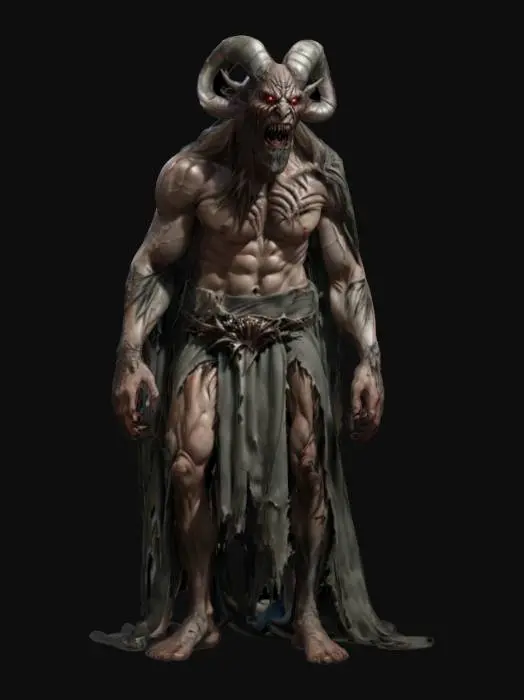 3D model for fantasy druid morphing into a demonic creature, the druid's dilapidated body turns into the muscular body of a demon, the druid is still wearing an elegant robe and the demon is only in torn rags, detailed terrifying changing face, extremely detailed, high sharp texture, epic stance