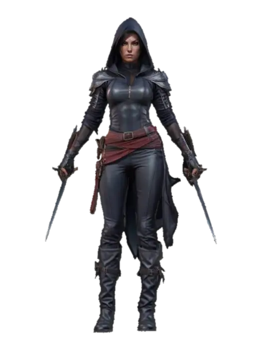 Modelong 3D ng fantasy female assassin, elegant slim athletic body, body dressed in tight…, ginawa ng AI