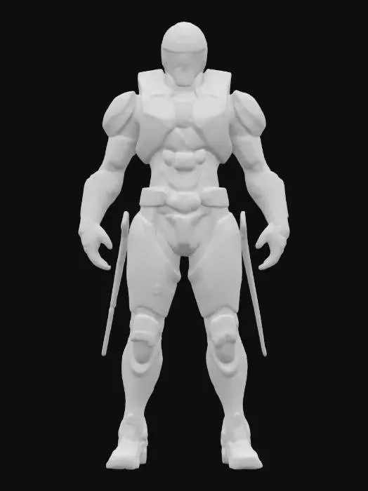 3D model for sci-fi interplanetary fighter, elegant muscular body, tight clothing tailored to the body, action stance, extremely detailed face, striking light glowing effects on the body, special devices on the body, extremely detailed, high sharp resolution texture, epic stance