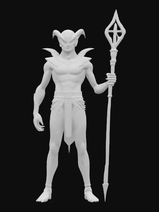 3D model for fantasy alien humanoid morphed into a magician, elegant muscular body, body is dressed in elegant alien clothing, details on the clothing are made of alien metal, color design in shades of space nebulae, in his hand he holds a staff which is also a magic weapon, detailed face, extremely detailed texture with high sharp resolution, epic stance