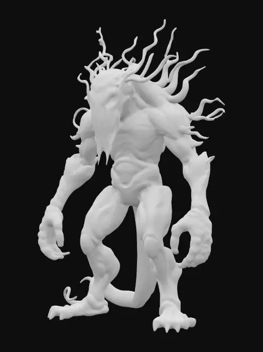 3D model for sci-fi robotic dreamlike shapeless monster, extremely detailed, high sharp resolution texture, epic stance