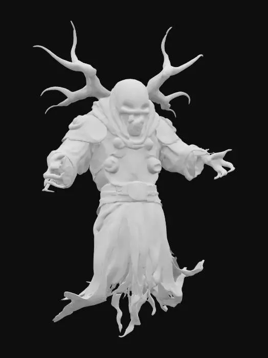 3D model for fantasy frightening wraith, body floating in the air, he is dressed in rusty armor, outstretched arms forward in front of him, detailed scary face wraith, all around traces of dark magic, extremely detailed, high sharp resolution texture, ultrarealistic, epic stance