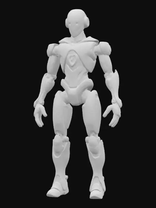 3D model for sci-fi autonomous unit ai entity, modular nano body, modifiable input and output units, energy core with automatically detectable communication interface, possibility of modifying humanoid appearance, extremely detailed, high sharp resolution texture, ultrarealistic, epic stance