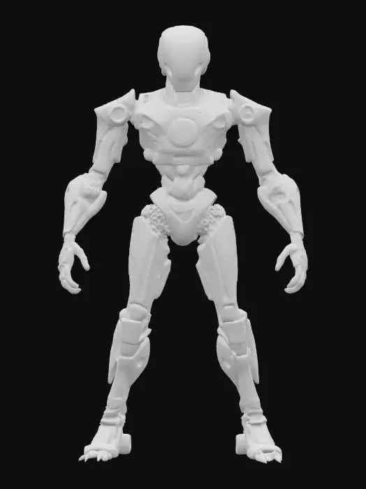 3D model for A sci-fi autonomous AI entity with an extremely non-humanoid appearance, yet with distinct limbs that contribute to its robotic and modular appearance. The body is made up of nanomodules, suggesting great flexibility and adaptability. It has modifiable input and output units. In the middle is an energy core that also serves as an automatically detectable communication interface. The entire surface is extremely detailed with sharp, high-resolution textures, giving the image an ultra-realistic feel. The overall appearance is futuristic and impressive. The entity is depicted in an epic and dynamic stance, emphasizing its strength and readiness for action. The stance is designed to best showcase its complex and robotic construction, with an emphasis on its mechanical limbs.