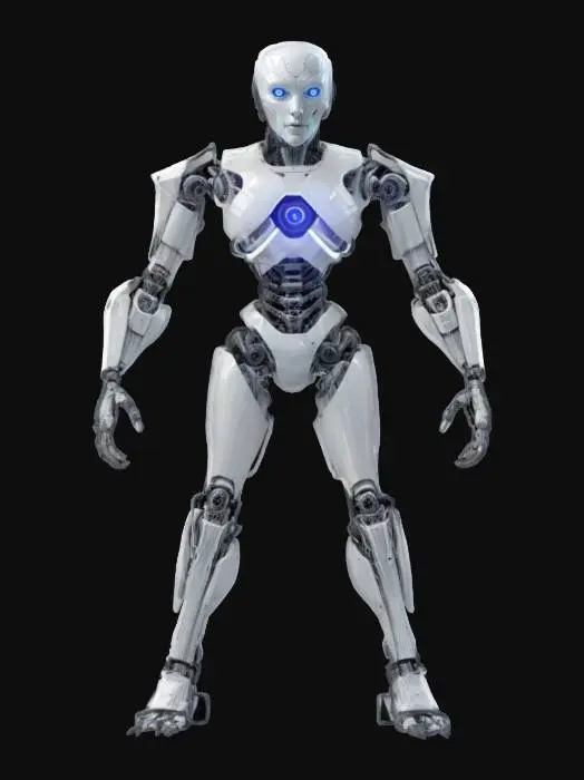 3D model for A sci-fi autonomous AI entity with an extremely non-humanoid appearance, yet with distinct limbs that contribute to its robotic and modular appearance. The body is made up of nanomodules, suggesting great flexibility and adaptability. It has modifiable input and output units. In the middle is an energy core that also serves as an automatically detectable communication interface. The entire surface is extremely detailed with sharp, high-resolution textures, giving the image an ultra-realistic feel. The overall appearance is futuristic and impressive. The entity is depicted in an epic and dynamic stance, emphasizing its strength and readiness for action. The stance is designed to best showcase its complex and robotic construction, with an emphasis on its mechanical limbs.