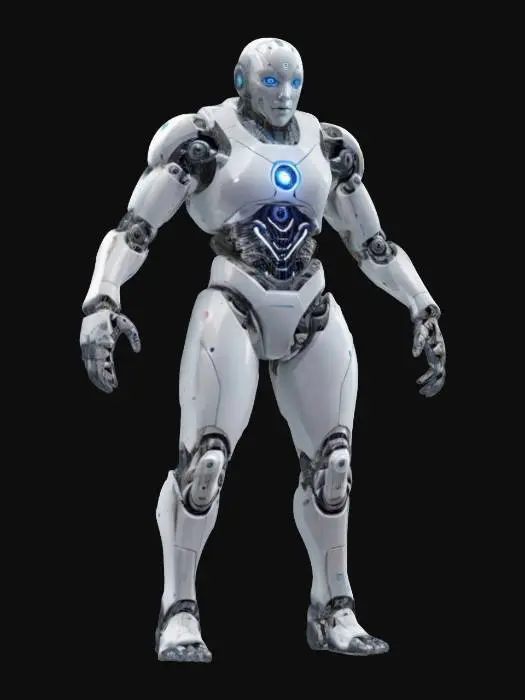 3D model for A sci-fi autonomous AI entity with an extremely non-humanoid appearance, yet with distinct limbs that contribute to its robotic and modular appearance. The body is made up of nanomodules, suggesting great flexibility and adaptability. It has modifiable input and output units. In the middle is an energy core that also serves as an automatically detectable communication interface. The entire surface is extremely detailed with sharp, high-resolution textures, giving the image an ultra-realistic feel. The overall appearance is futuristic and impressive. The entity is depicted in an epic and dynamic stance, emphasizing its strength and readiness for action. The stance is designed to best showcase its complex and robotic construction, with an emphasis on its mechanical limbs.