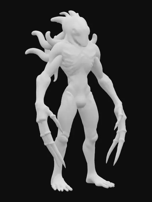 3D model for unknown entity from distant space, intelligent appearance although not very humanoid, antigravity core i.e. floating in the air, gripping tentacles instead of individual limbs, main sensory organs on some kind of head, pleasant to look at, extremely detailed, high sharp resolution texture, hyperrealistic, epic stance