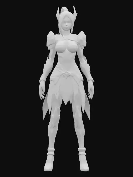 3D model for fantasy bioenergy female fighter, elegantly crafted body, bioarmor plates on the body, luminous sensors distributed throughout the body, detailed elaborate face, extremely detailed, high sharp resolution texture, hyperrealistic, epic stance