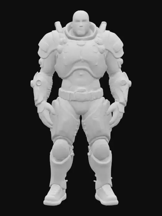 3D model for futuristic steampunk industrial repairman, massive body, armored protective suit, technical sensors distributed over the body, detailed face, extremely detailed, high sharp resolution texture, hyperrealistic, epic stance