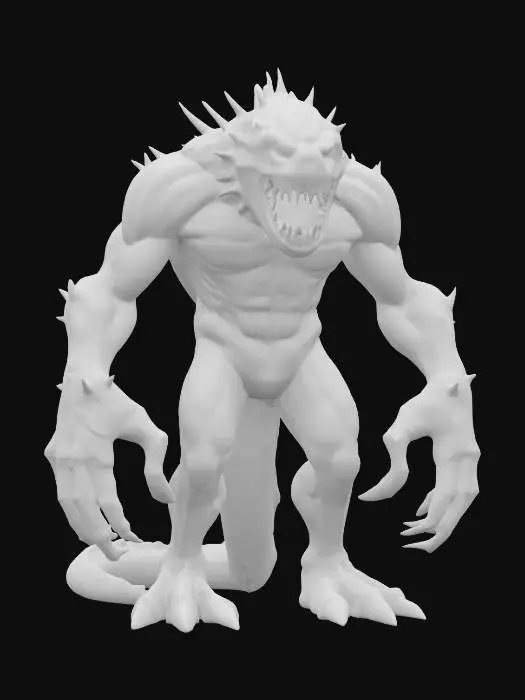 3D model for fantasy underground monstrous monster, tall massive body, several limbs allowing climbing and crawling, large detailed head and jaw full of fangs, several glowing eyes, extremely detailed, high sharp resolution texture, hyperrealistic, epic stance