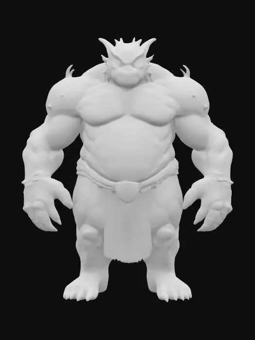 3D model for fantasy monstrous giant, stocky body with one glowing eye, broken armor shaped like a rock and ocelových plátů, detailed face, extremely detailed, high sharp resolution texture, hyperrealistic, epic stance