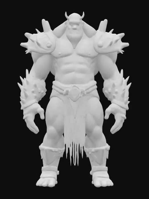 3D model for fantasy monstrous giant, stocky body with one glowing eye, broken armor shaped like a rock and ocelových plátů, detailed face, extremely detailed, high sharp resolution texture, hyperrealistic, epic stance
