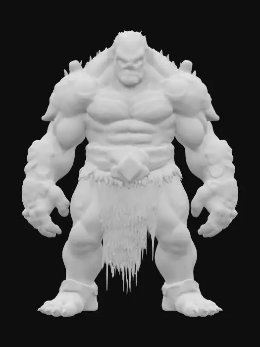 3D model for fantasy monstrous giant, stocky body with one glowing eye, broken armor shaped like a rock and ocelových plátů, detailed face, extremely detailed, high sharp resolution texture, hyperrealistic, epic stance
