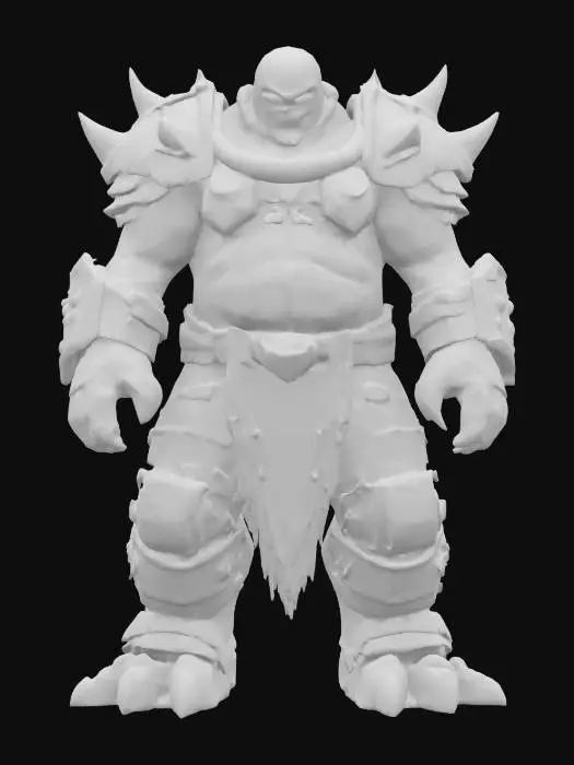 3D model for fantasy monstrous giant, stocky body with one glowing eye, broken armor shaped like a rock and ocelových plátů, detailed face, extremely detailed, high sharp resolution texture, hyperrealistic, epic stance