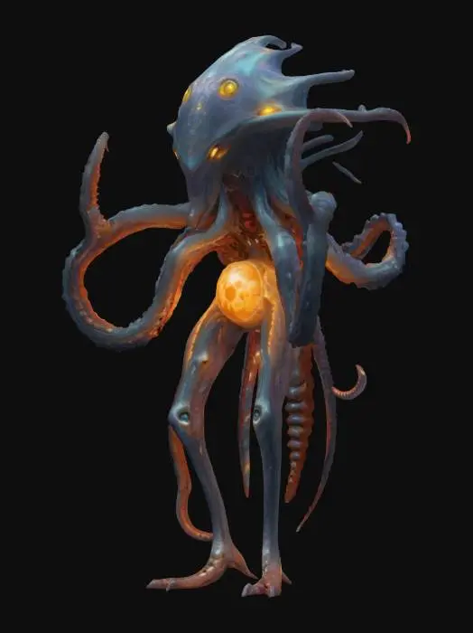 3D model for unknown entity from distant space, intelligent appearance although not very humanoid, antigravity core i.e. floating in the air, gripping tentacles instead of individual limbs, main sensory organs on some kind of head, pleasant to look at, extremely detailed, high sharp resolution texture, hyperrealistic, epic stance