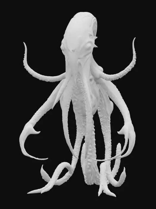 3D model for unknown entity from distant space, intelligent appearance of non-humanoid appearance, long tentacles instead of individual limbs ending in grips, main sensory organs on some kind of head, pleasing to the eye, extremely detailed, high sharp resolution texture, hyperrealistic, epic stance