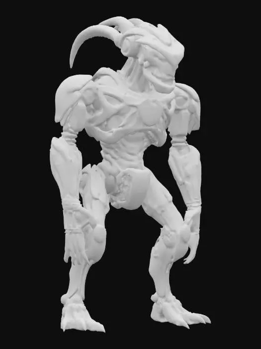 3D model for technological humanoid chimera, extremely scary disparate body shapes, extremely detailed, hyperrealistic texture, epic stance