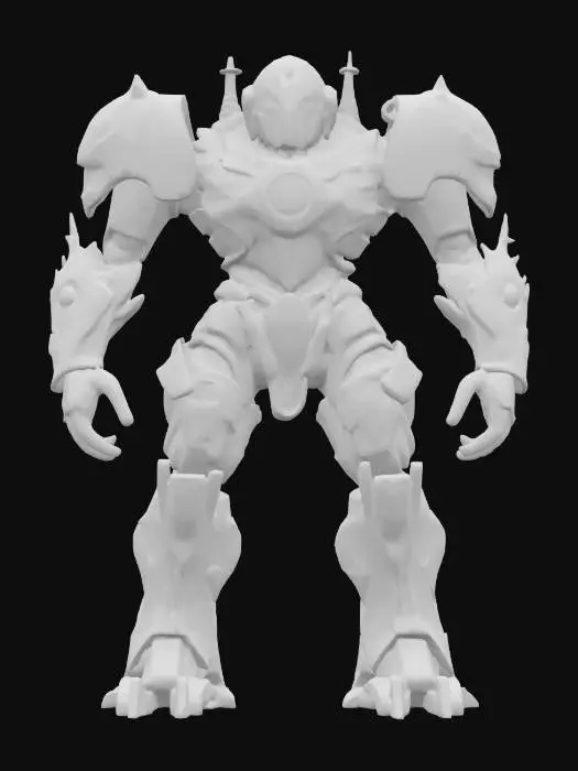 3D model for sci-fi cyber robotic golem in romanesque architecture, massive body like walls, extremely detailed, hyperrealistic texture, epic stance, #arch#