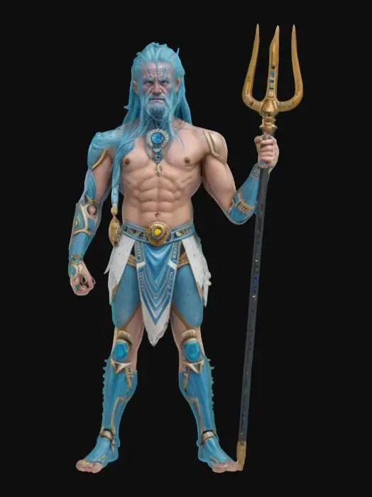3D model for humanoid neptune warrior, hyperrealistic