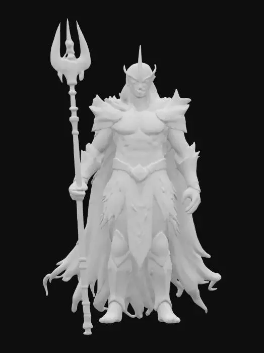 3D model for humanoid neptune warrior, hyperrealistic