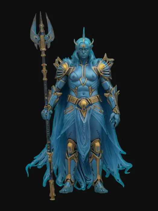 3D model for humanoid neptune warrior, hyperrealistic