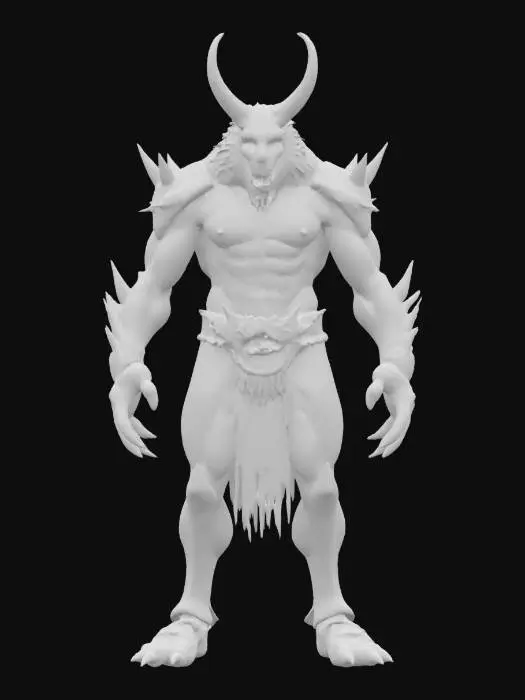 3D model for feral beast warrior with bone armor and claws, hyperrealistic