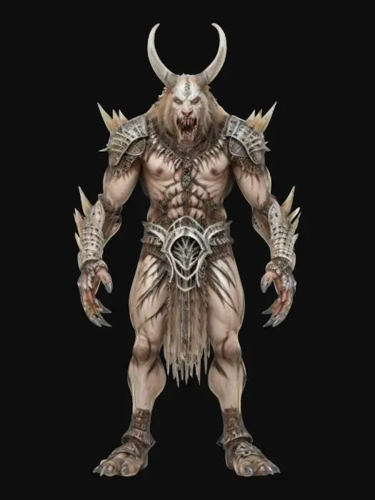 3D model for feral beast warrior with bone armor and claws, hyperrealistic