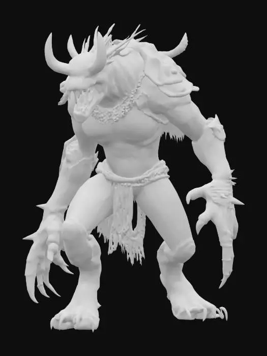 3D model for feral beast warrior with bone armor and claws, hyperrealistic