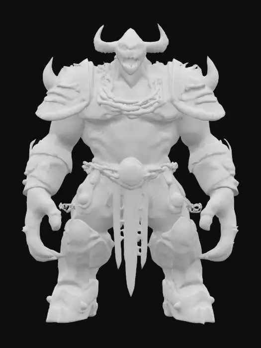 3D model for fantasy cursed rage colossus with broken chains and runed stones, extremely detailed, hyperrealistic texture, epic stance