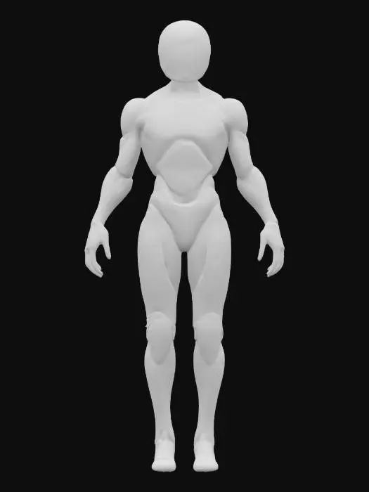 3D model for sci-fi entity from the distant future, humanoid-looking nanofield body floating above the ground, glossy body surface almost mirror-like in places, graceful rounded aerodynamic shapes, extremely detailed, hyperrealistic texture, epic stance